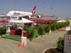 Corporate Party at the Los Angeles Aiport- Green turf,Bamboo Hedges,Red Market umbrellas,Tables and Chairs were installed and removed the same day of the event.