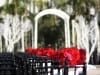 Wedding arch over a 12'x12' White Stage-Raiser at VIBIANA  214 South Main Street, Los Angeles, California 90012