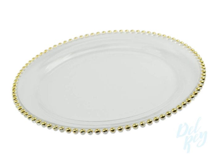 Gold Beaded Clear Glass Charger Plate