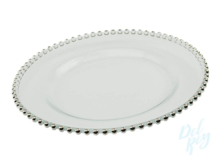 Silver Beaded Clear Glass Charger Plate
