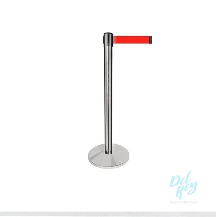 Chrome Retractable Red Belt Stanchion Beltrac 7ft.