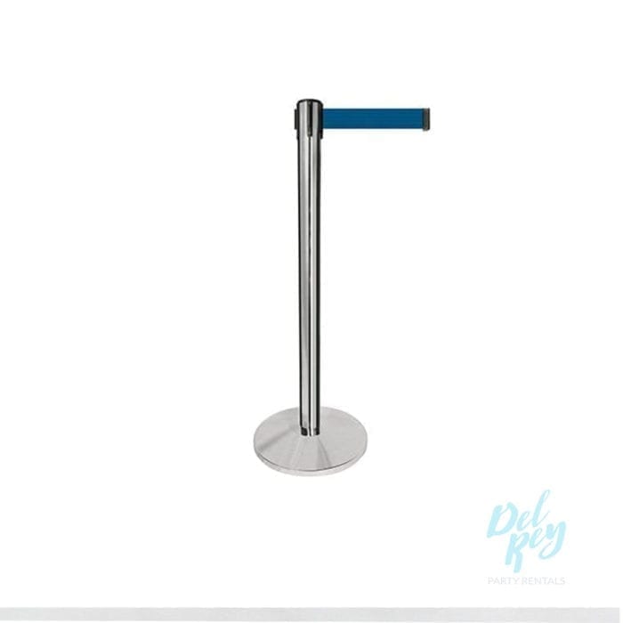 Chrome Retractable Blue Stanchion with Blue Belt Beltrac 7ft.