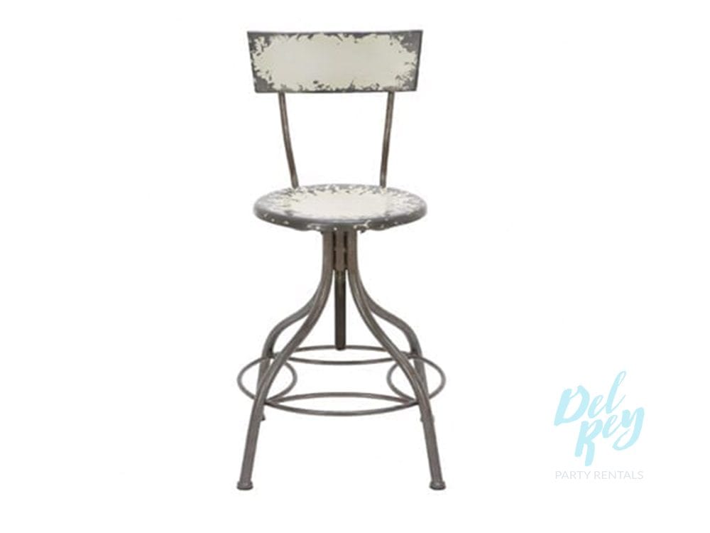 Industrial Metal Bar Stool With Back, Distressed White Metal Bar Stools