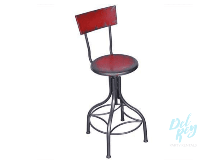 Industrial metal bar stool with back - Red