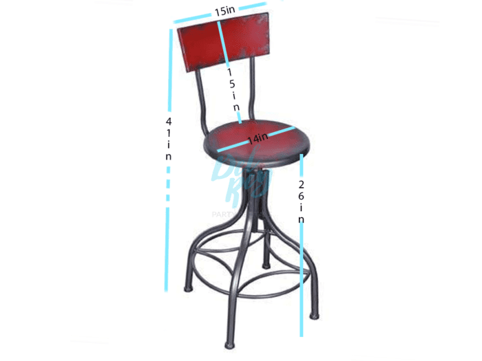 Industrial metal bar stool with back - Red - Image 2
